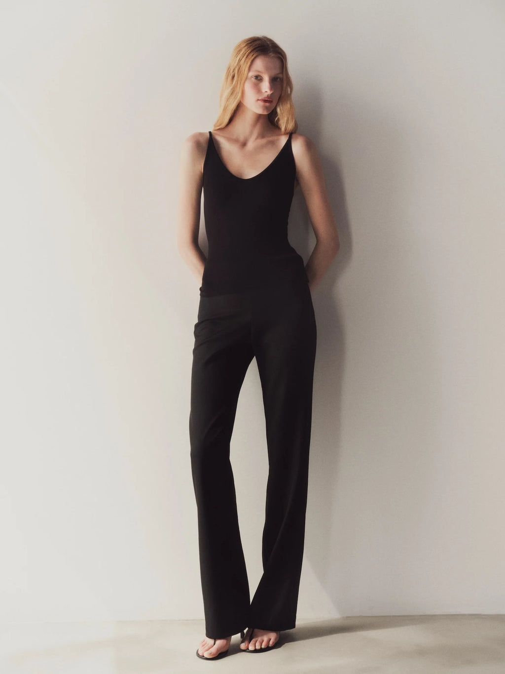 Fluid Silk Rib Cami in Black