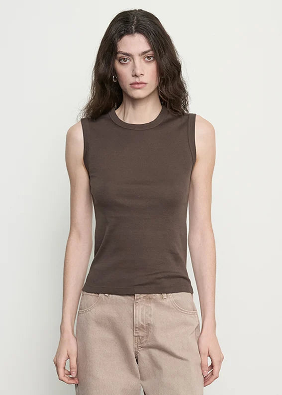 SUPIMA COTTON NEW CLASSIC SLEEVELESS TEE - espresso