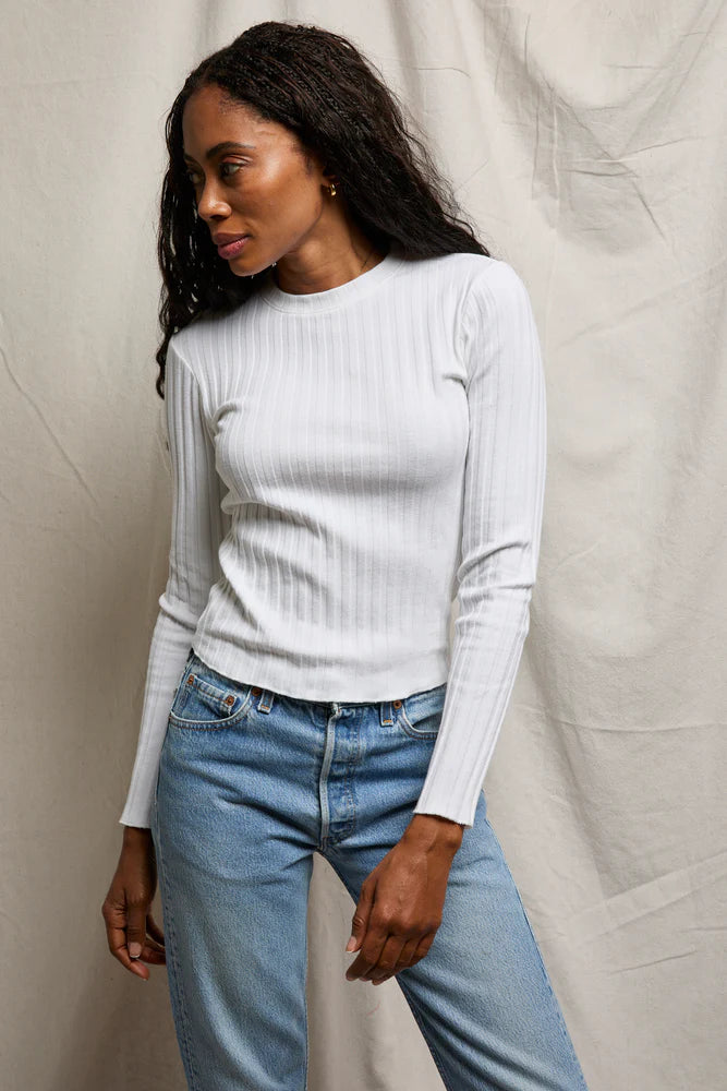 Rowe Poorboy Ribbed Long Sleeve Tee - white