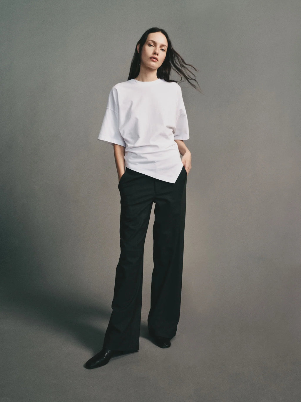 SUPIMA STRUCTURED JERSEY ASYMM TEE - white