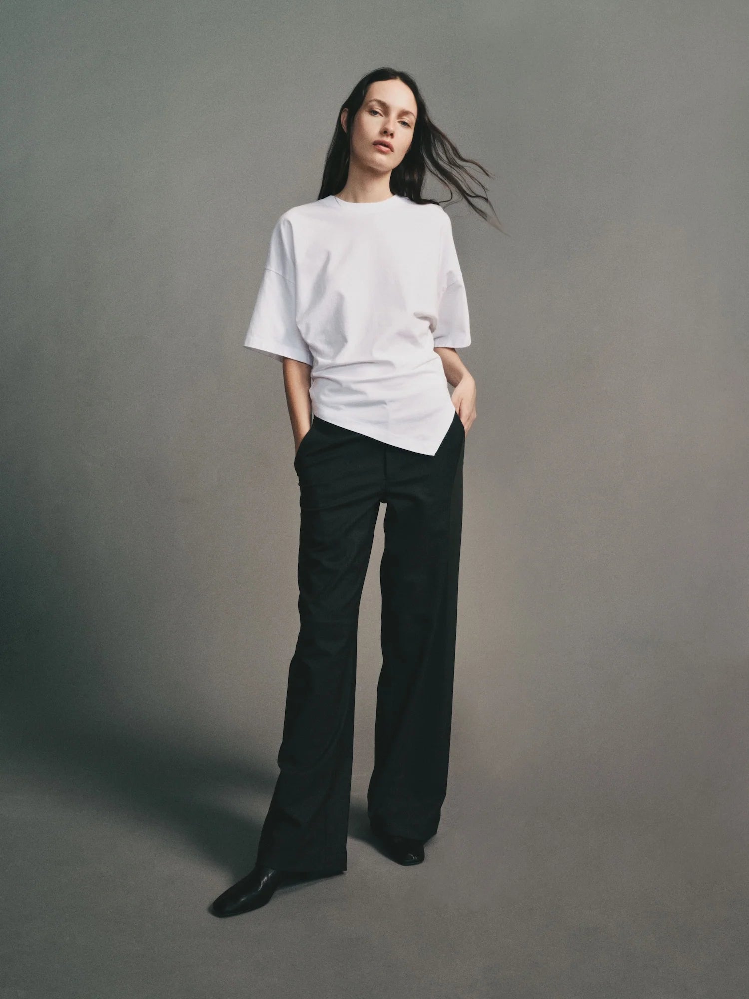 SUPIMA STRUCTURED JERSEY ASYMM TEE - white