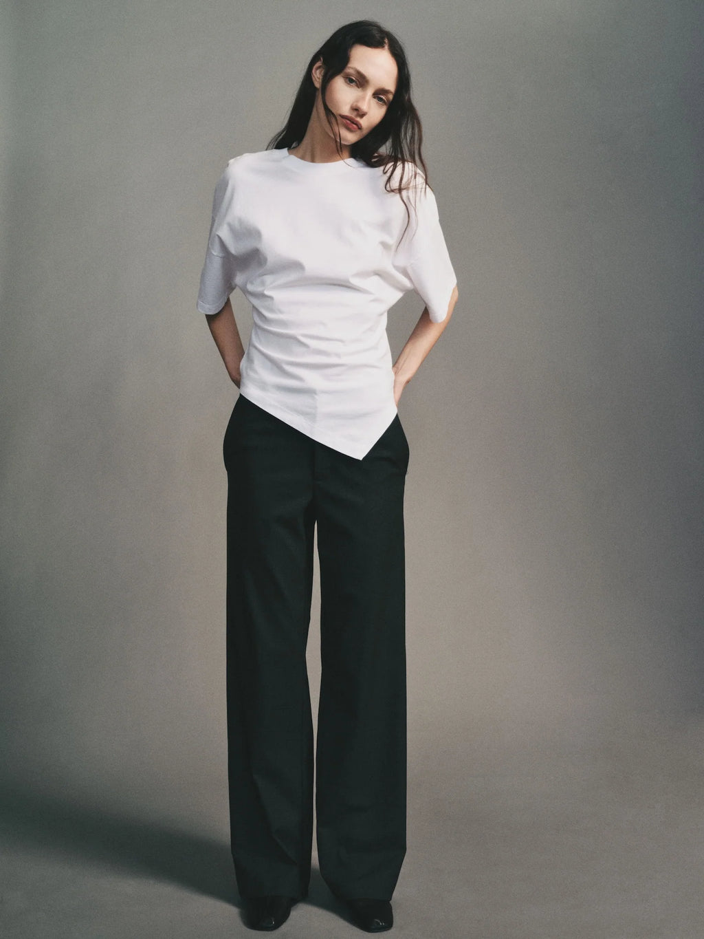 SUPIMA STRUCTURED JERSEY ASYMM TEE - white