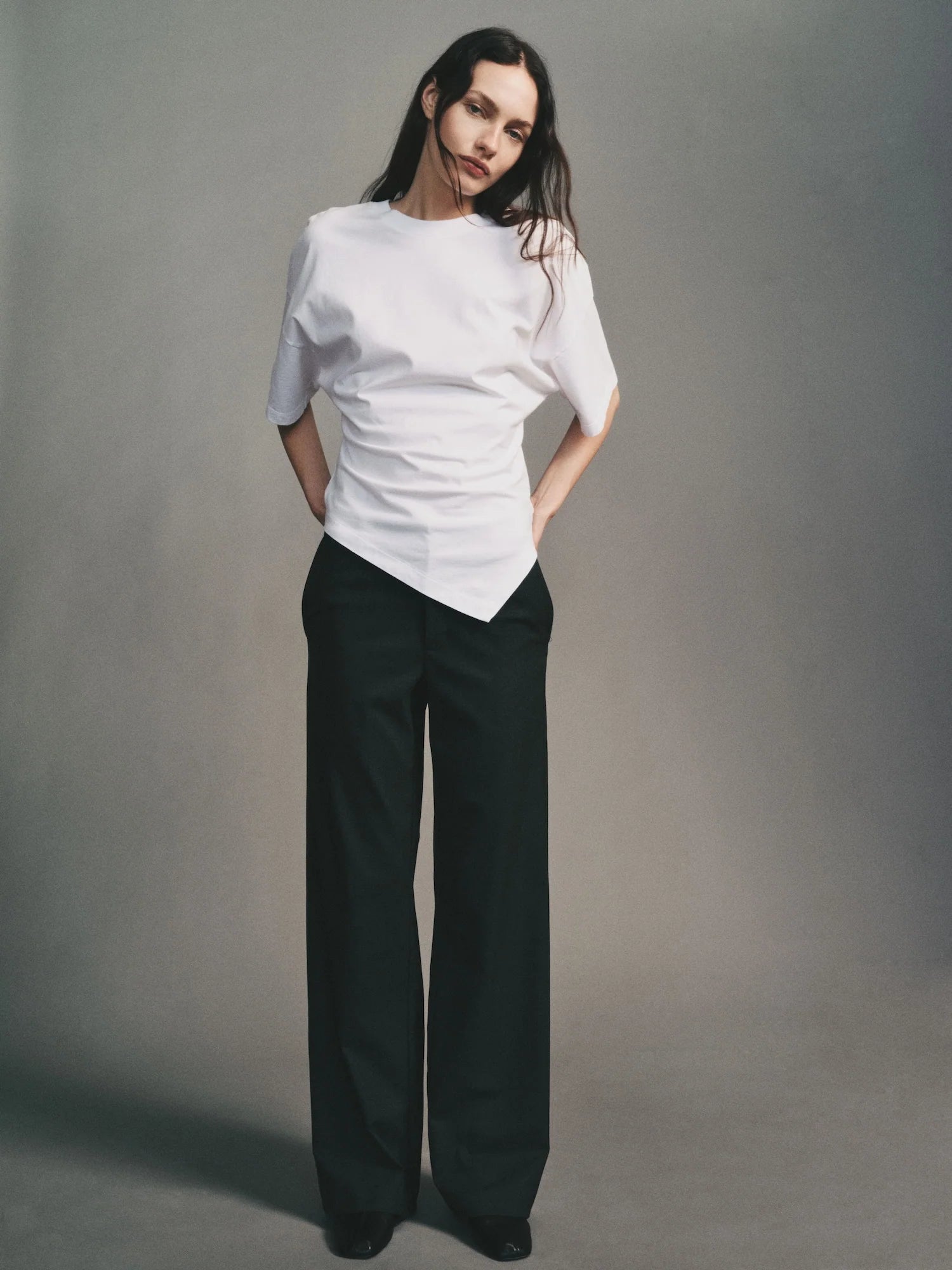 SUPIMA STRUCTURED JERSEY ASYMM TEE - white