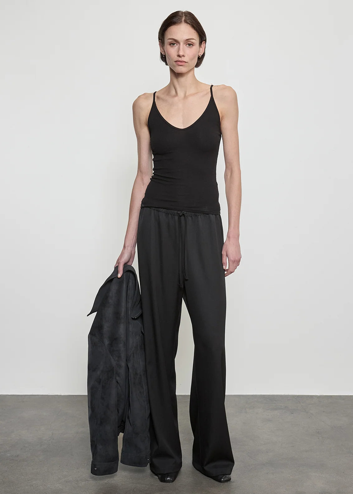 Fluid Silk Rib Cami in Black