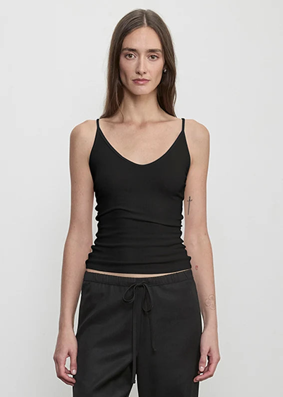 Fluid Silk Rib Cami in Black