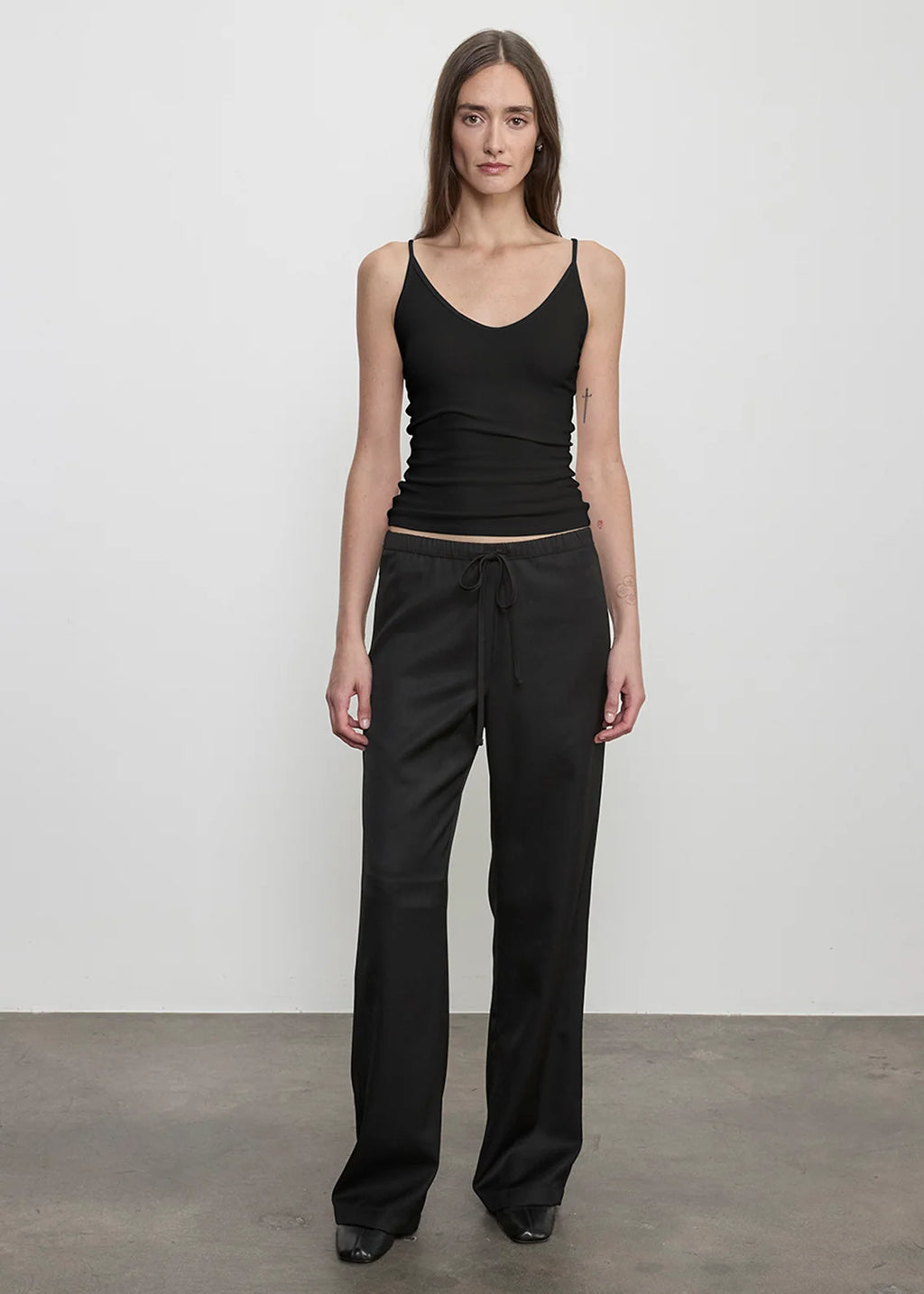 Fluid Silk Rib Cami in Black