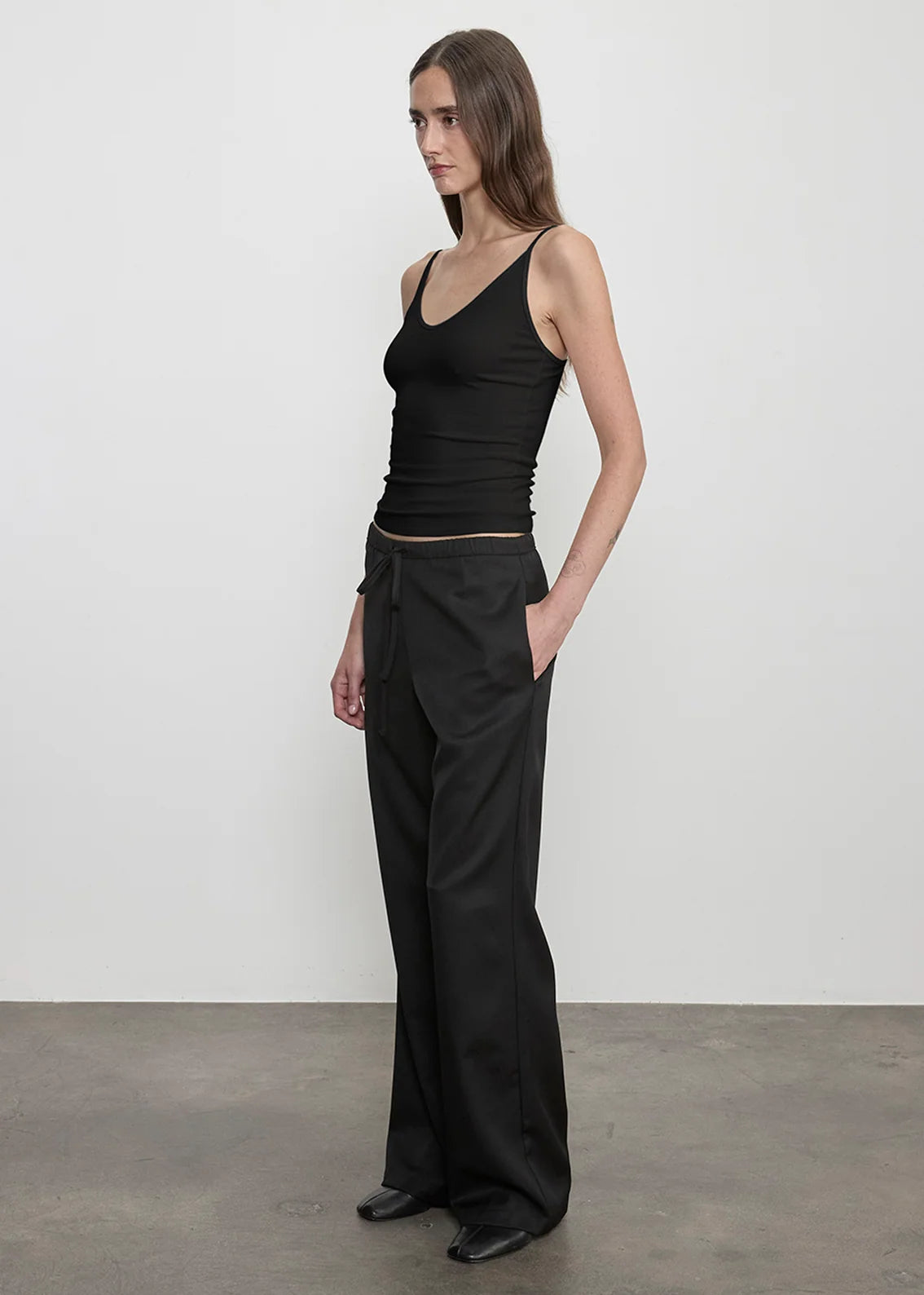 Fluid Silk Rib Cami in Black