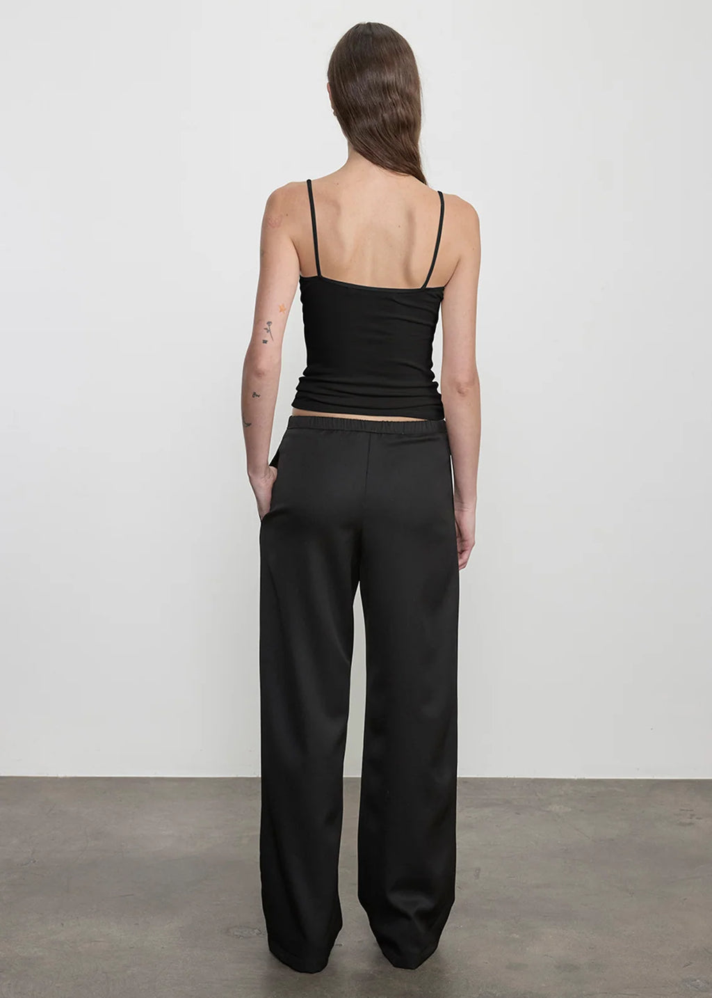 Fluid Silk Rib Cami in Black