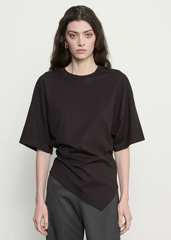 SUPIMA STRUCTURED JERSEY ASYMM TEE - black