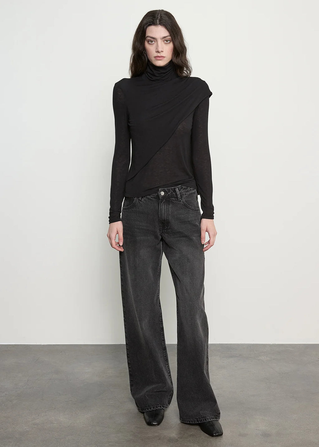 Sheer Cashmere Jersey Bandana Turtleneck - Black