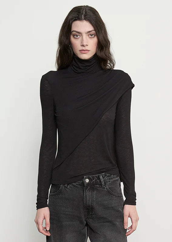 Sheer Cashmere Jersey Bandana Turtleneck - Black