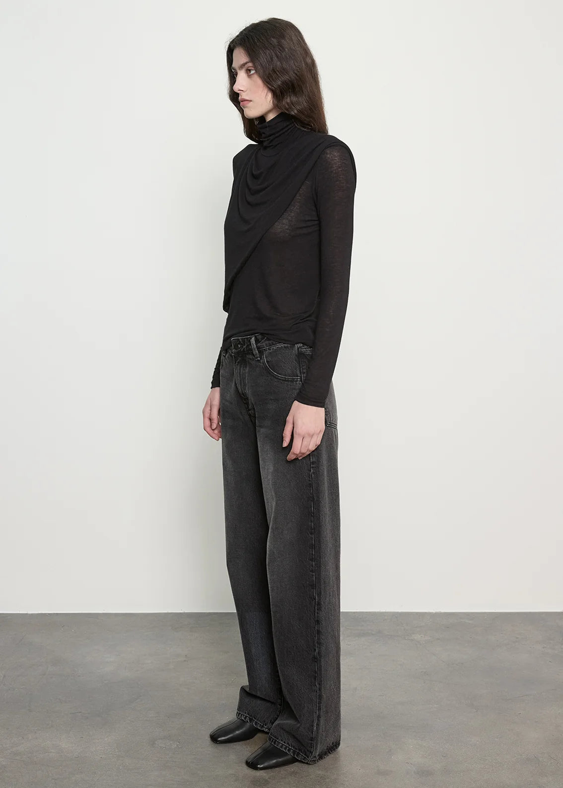 Sheer Cashmere Jersey Bandana Turtleneck - Black