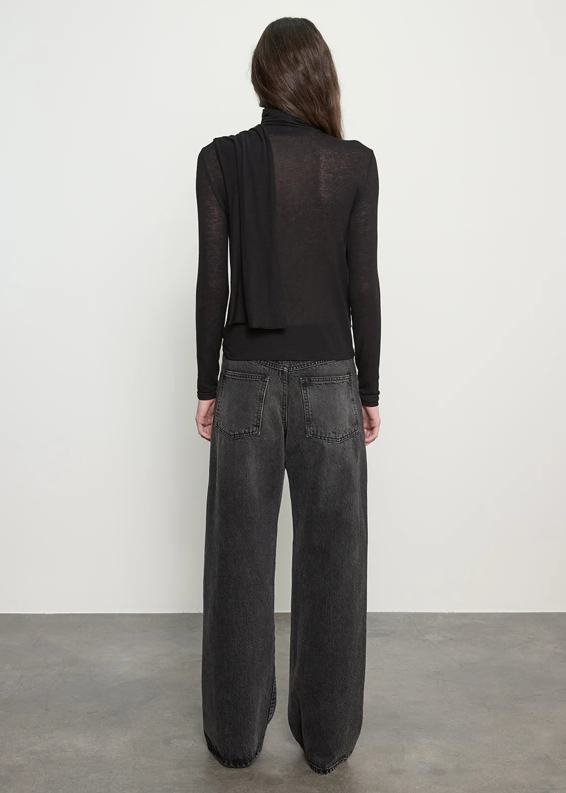 Sheer Cashmere Jersey Bandana Turtleneck - Black