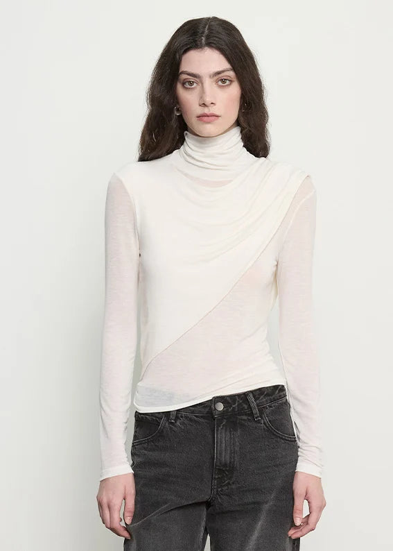 Sheer Cashmere Jersey Bandana Turtleneck - Off-white