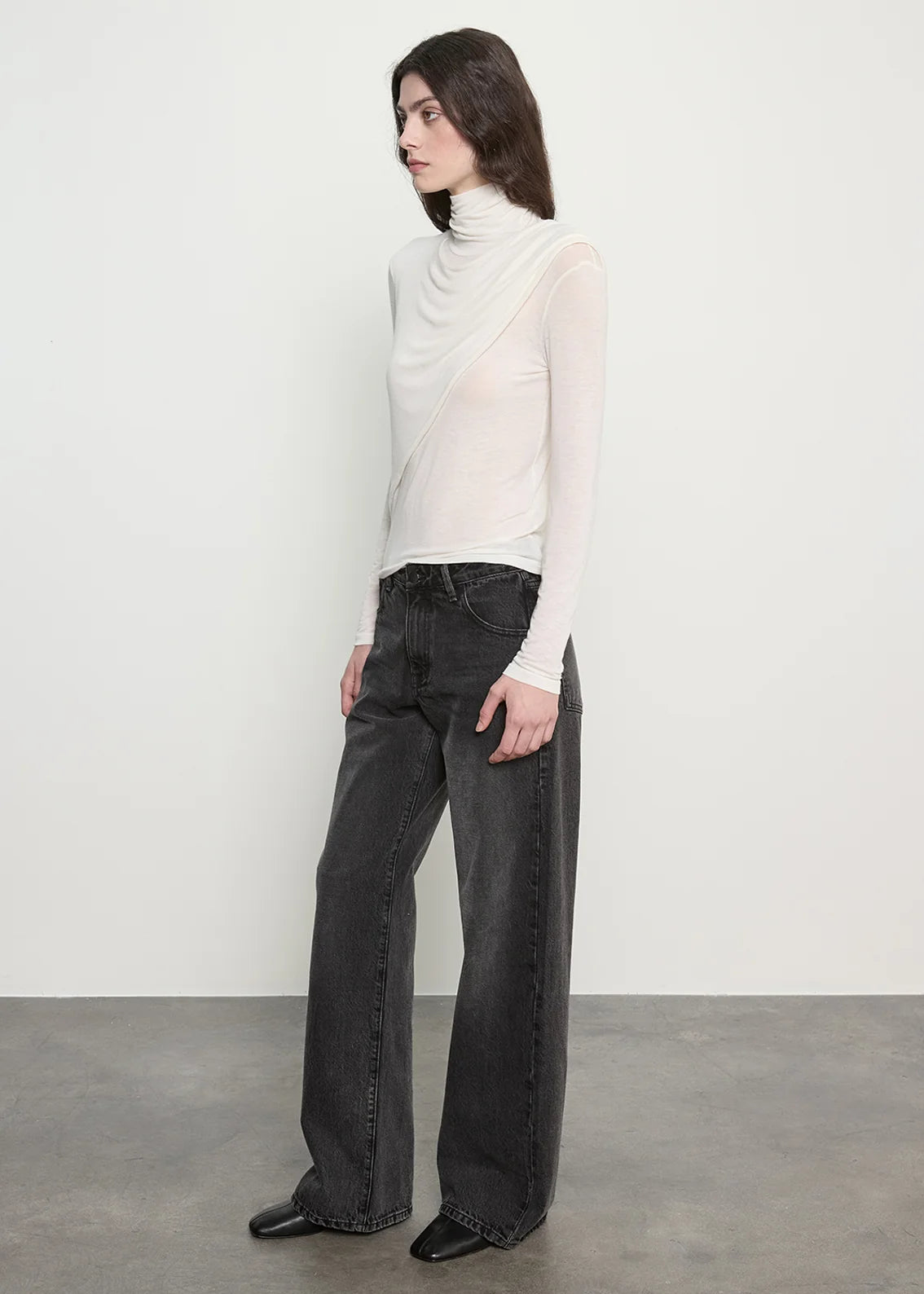Sheer Cashmere Jersey Bandana Turtleneck - Off-white