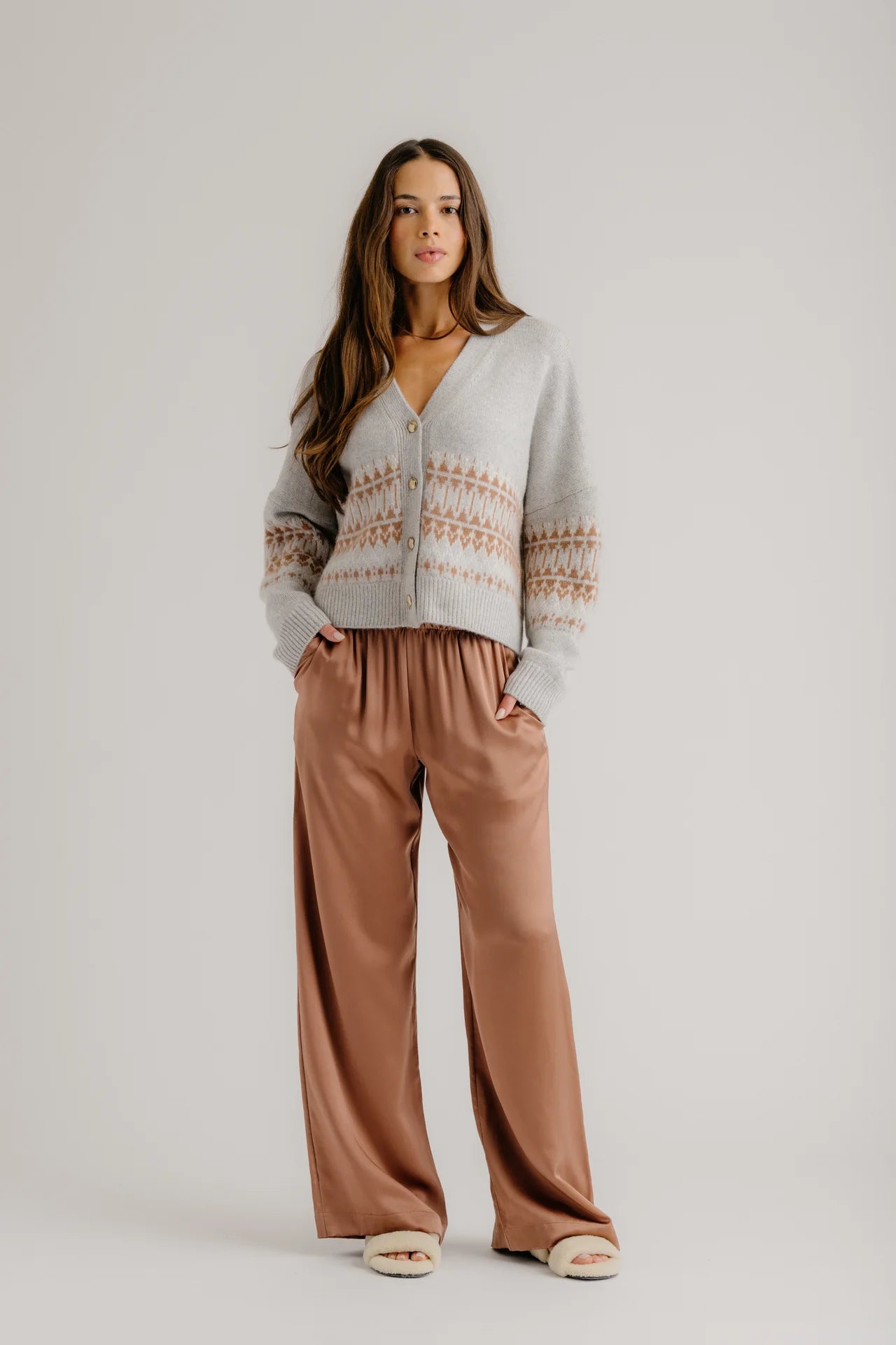 Brynn High Rise Pull On Wide Leg Pant - tobacco