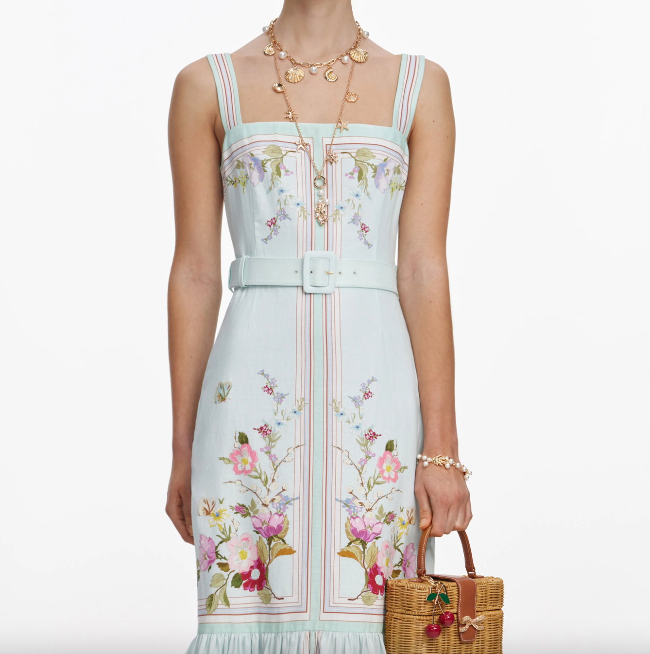 Mint Floral Linen Midi Dress