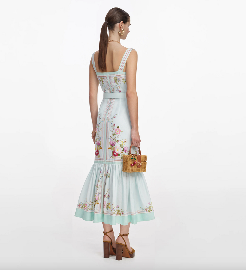Mint Floral Linen Midi Dress