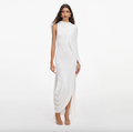 White Viscose Knit Drape Maxi Dress