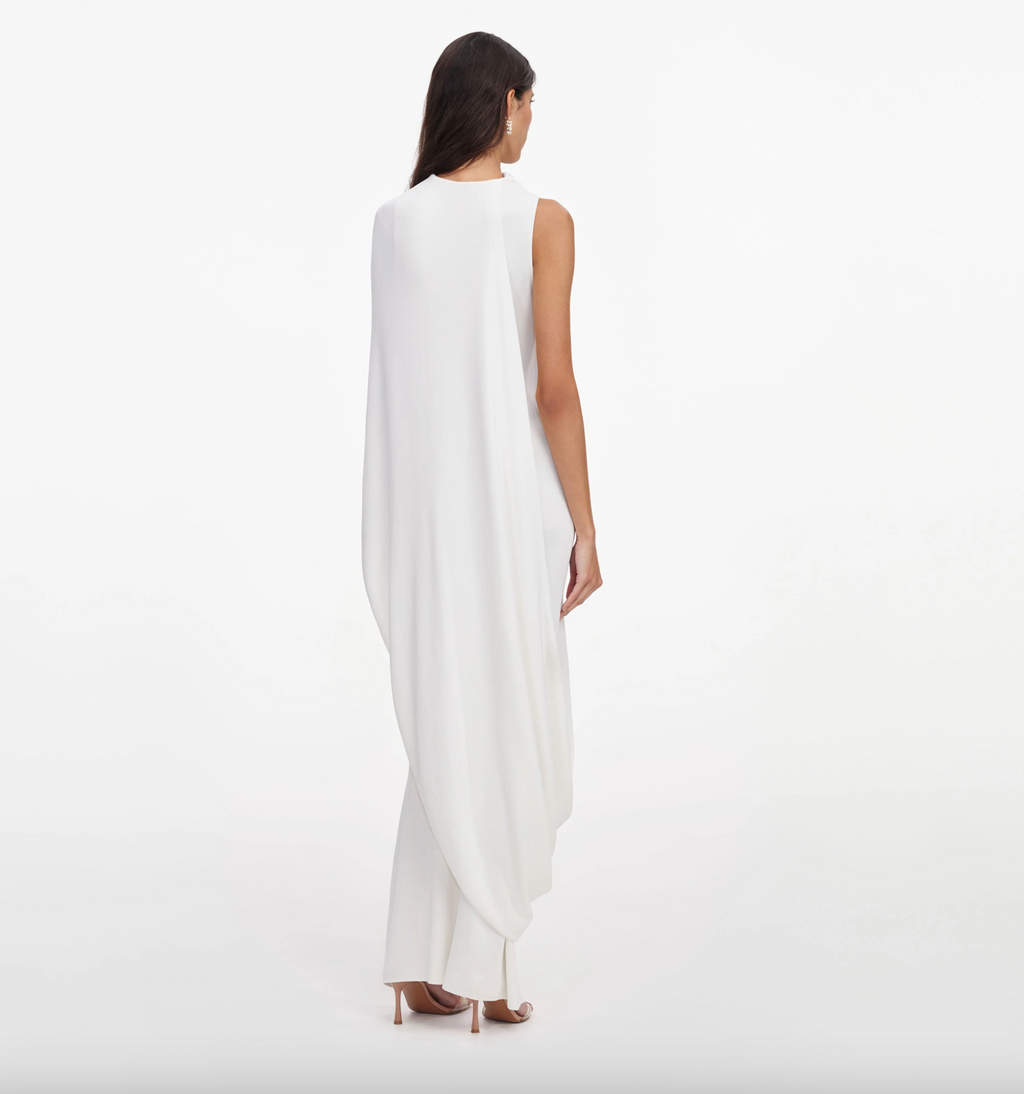 White Viscose Knit Drape Maxi Dress