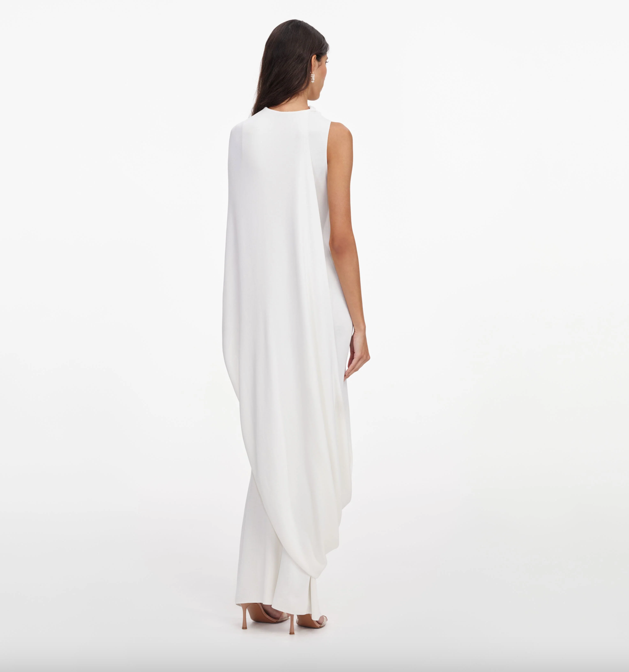 White Viscose Knit Drape Maxi Dress
