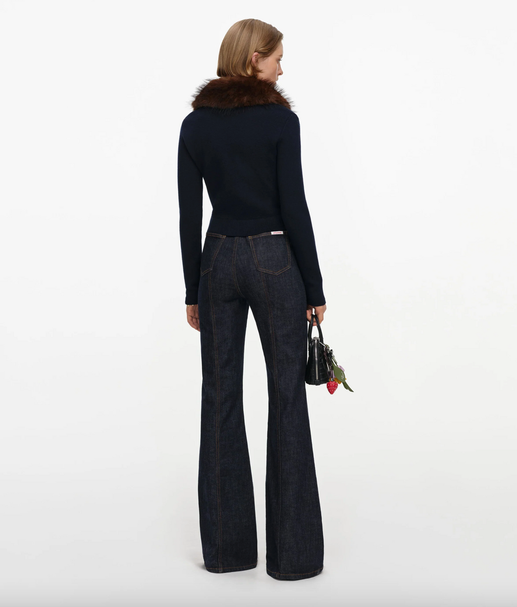 faux fur knit cardigan - navy