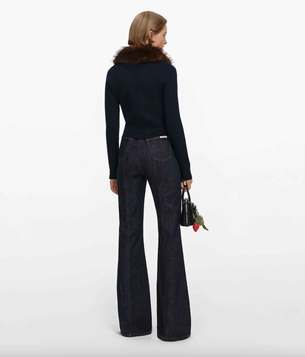 faux fur knit cardigan - navy