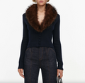 faux fur knit cardigan - navy