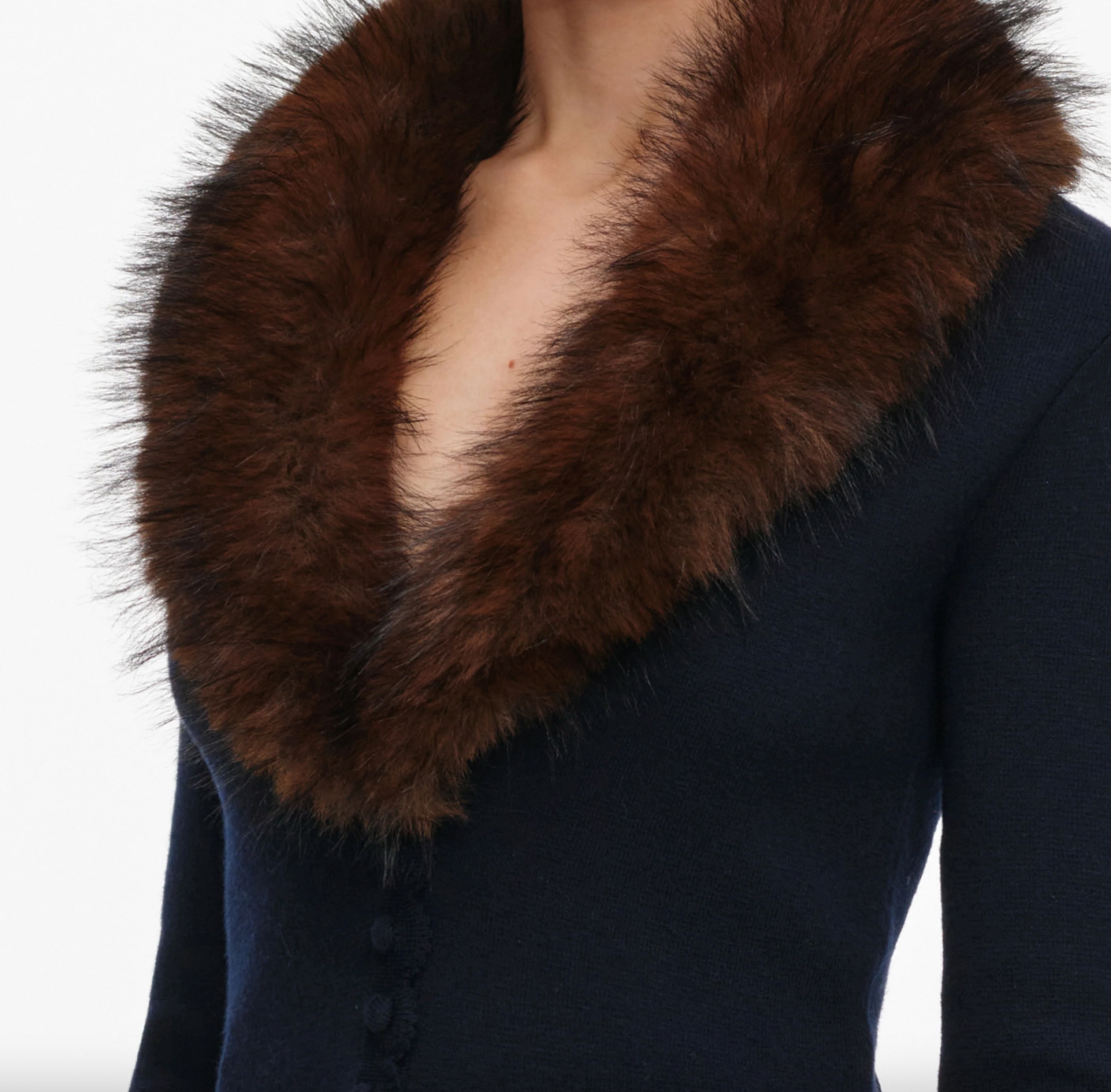 faux fur knit cardigan - navy