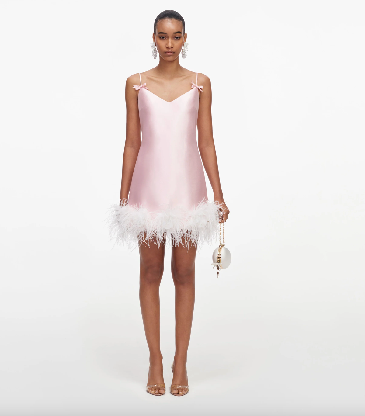 PINK TAFFETA FEATHER MINI DRESS