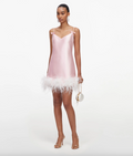 PINK TAFFETA FEATHER MINI DRESS