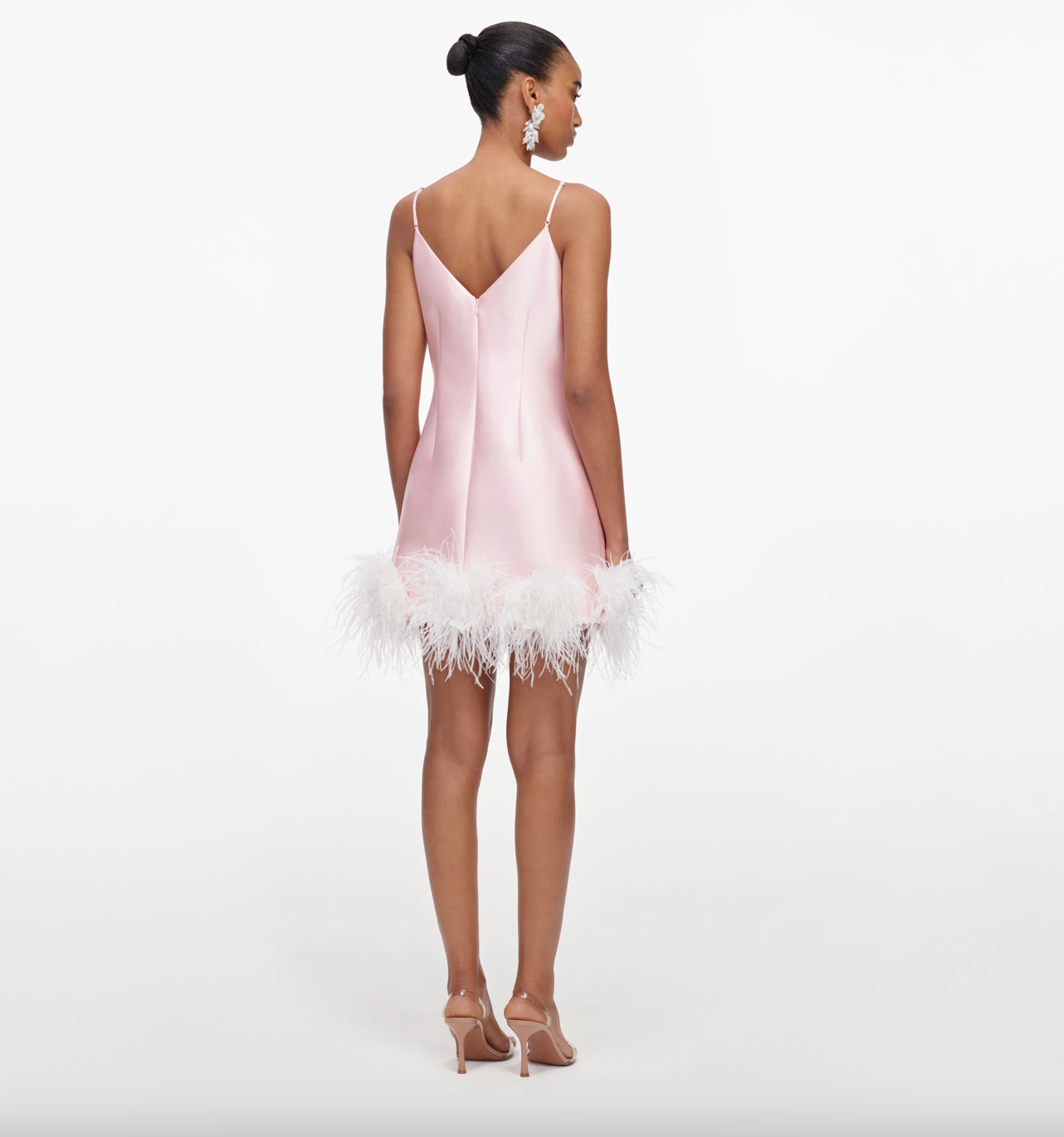 PINK TAFFETA FEATHER MINI DRESS