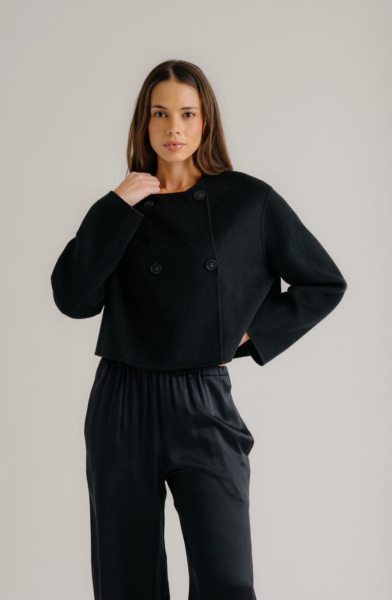 FLOREN CROPPED DOUBLE BREASTED COAT - BLACK