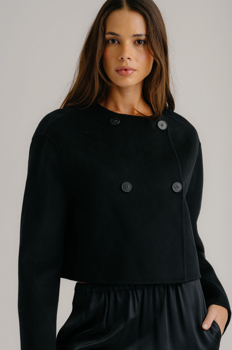 FLOREN CROPPED DOUBLE BREASTED COAT - BLACK