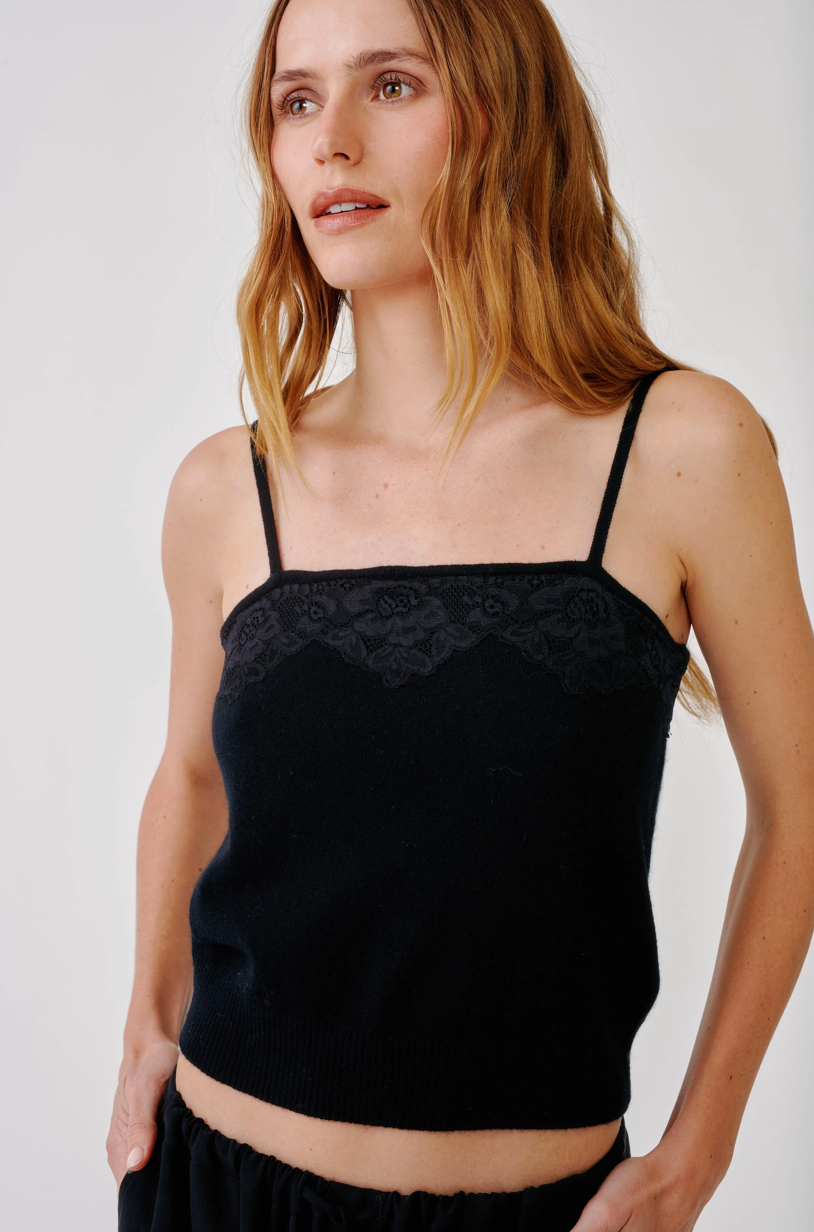 JOSIE STRAIGHT NECK CASHMERE CAMI - BLACK