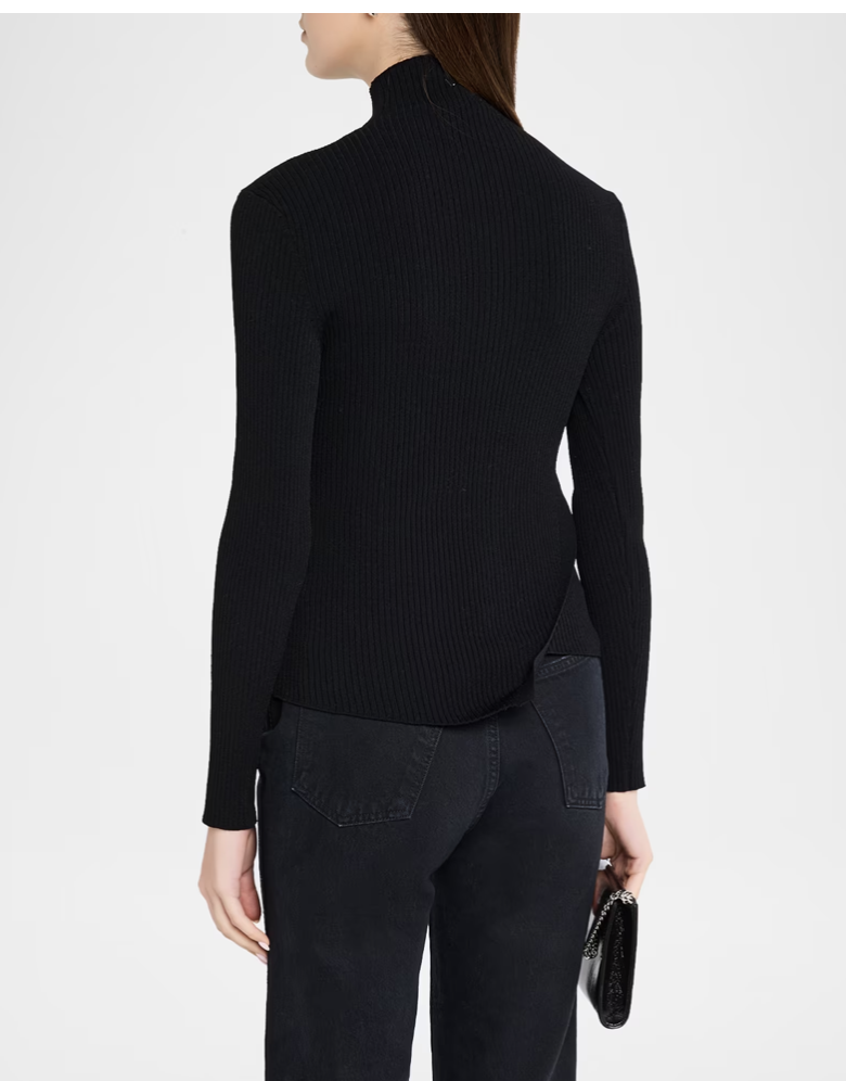 Asymmetric Button Rib Turtleneck Sweater