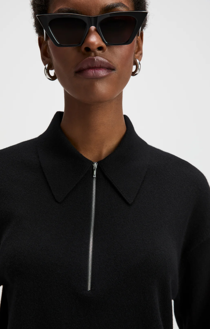 The Cashmere Zip Polo in Black