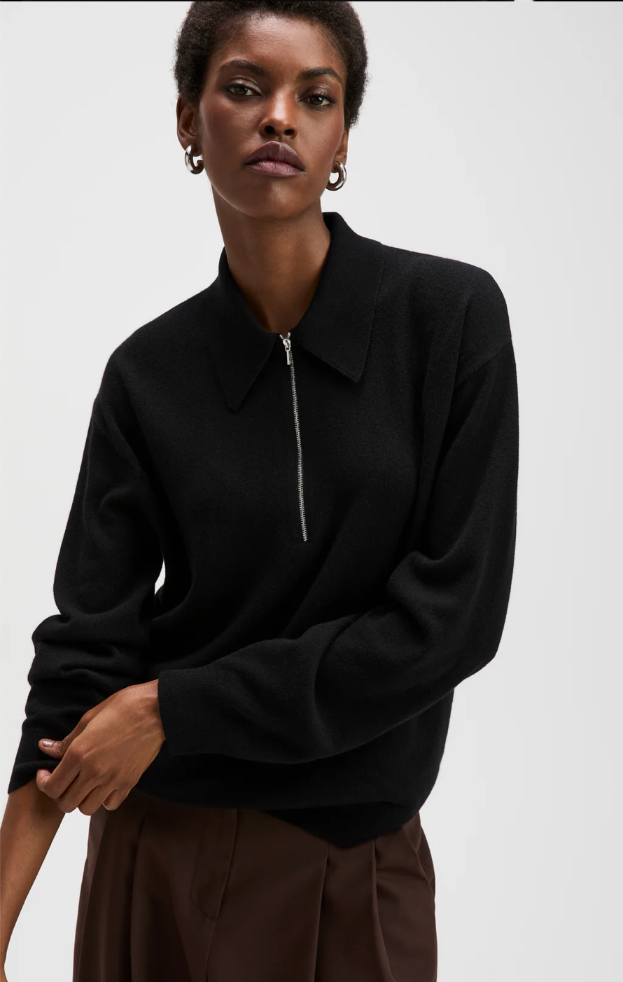 The Cashmere Zip Polo in Black