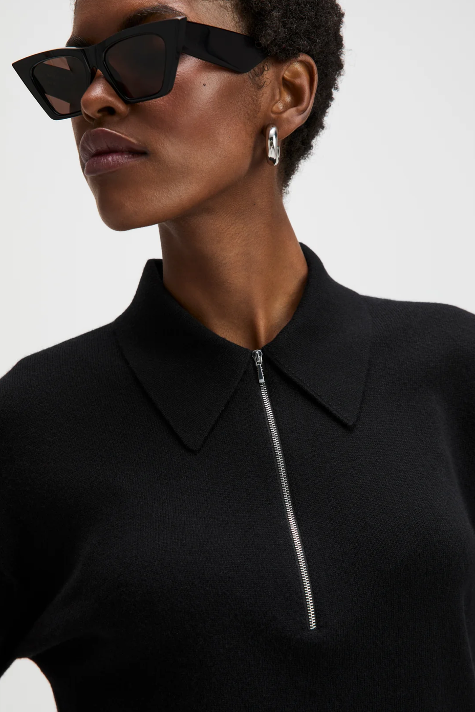 The Cashmere Zip Polo in Black