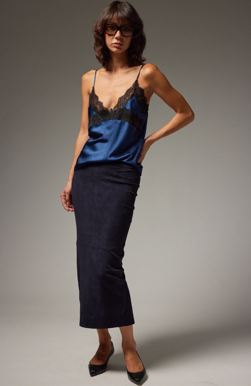 Carolyn Suede Tube Skirt in Marine