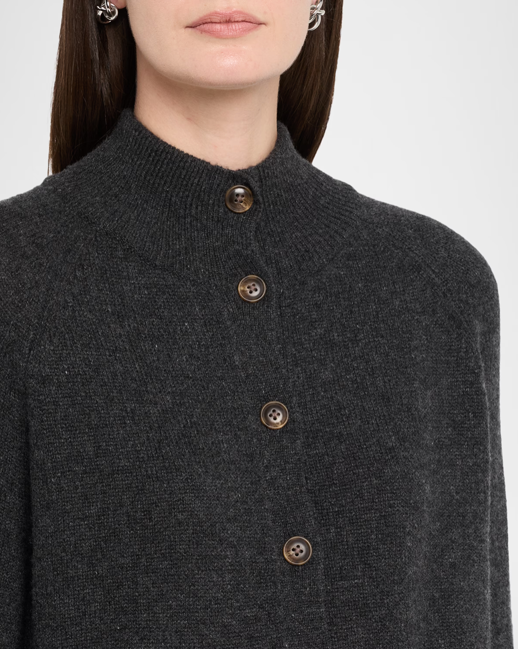 Solid Boxy Mock Cardigan in Pepper
