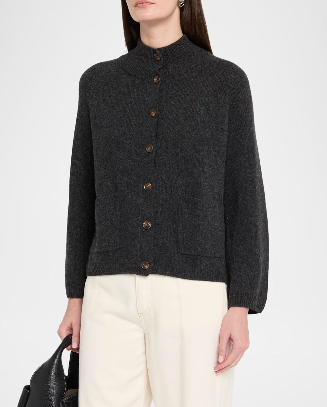 Solid Boxy Mock Cardigan in Pepper