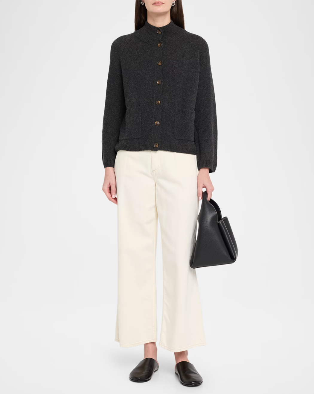 Solid Boxy Mock Cardigan in Pepper