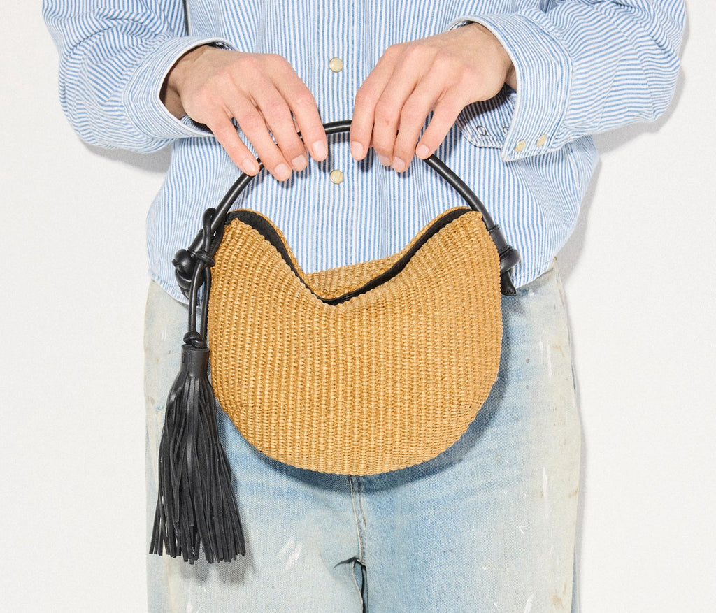 Elis Mini Crescent Bag - Biscuit Raffia
