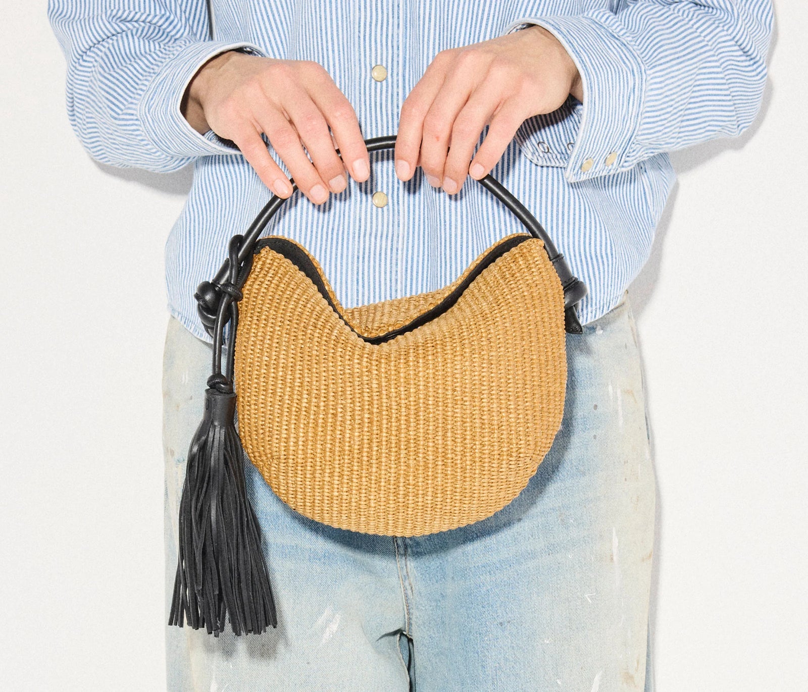 Elis Mini Crescent Bag - Biscuit Raffia