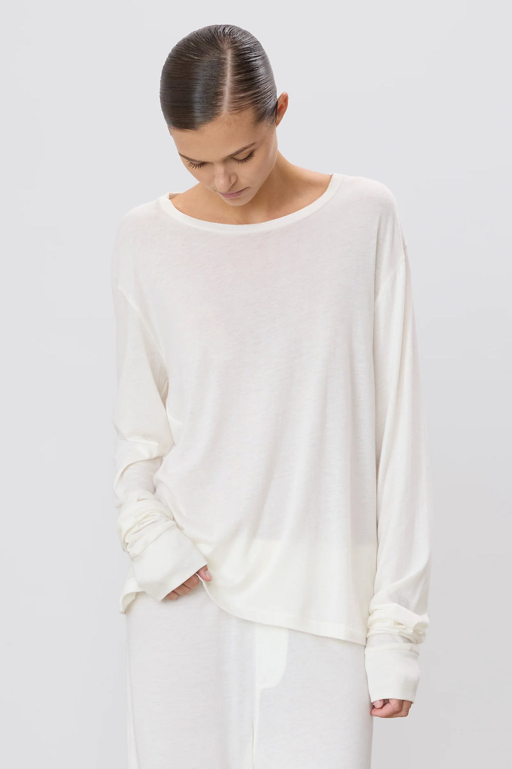 Long Sleeve Boyfriend T-Shirt in ivory