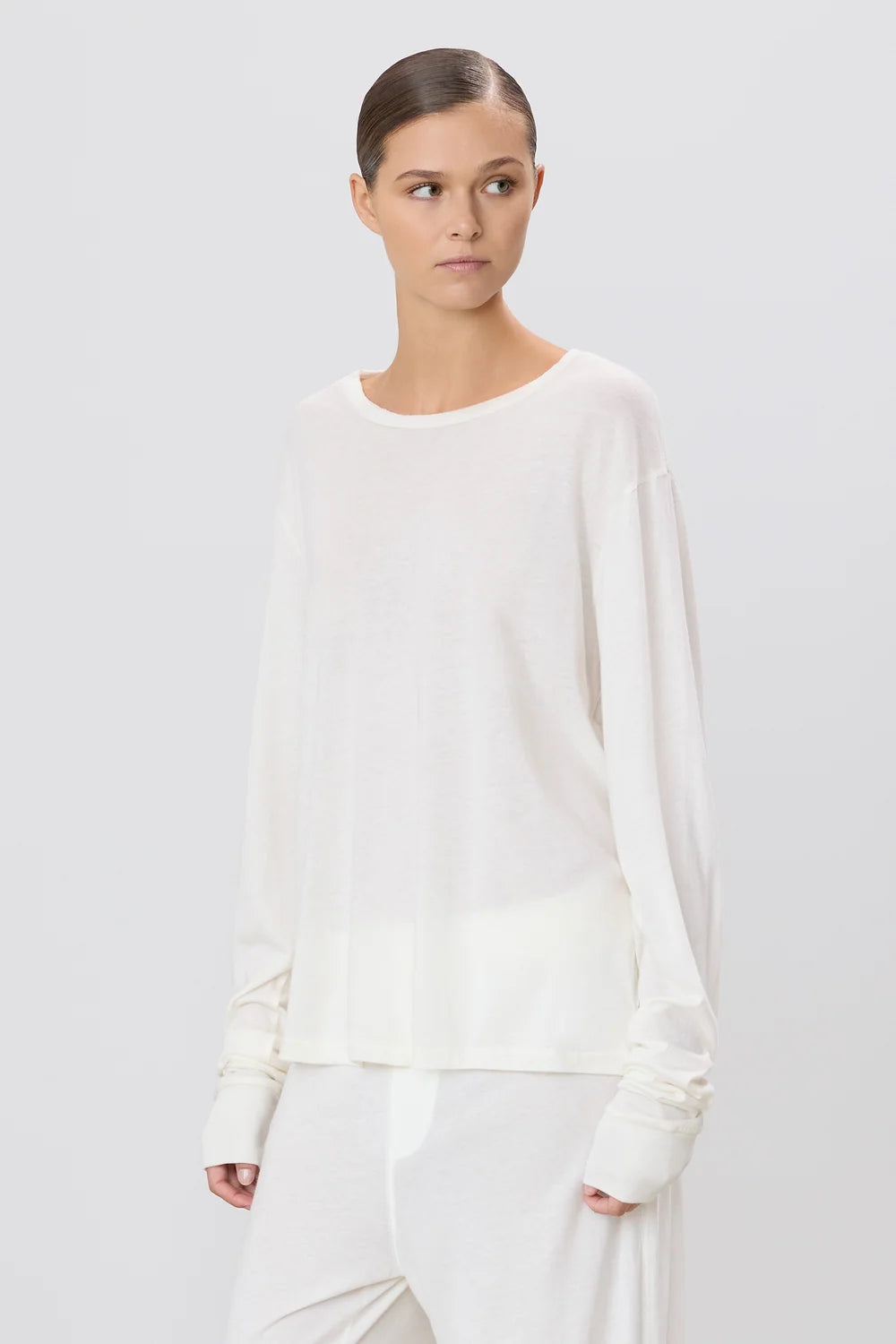 Long Sleeve Boyfriend T-Shirt in ivory