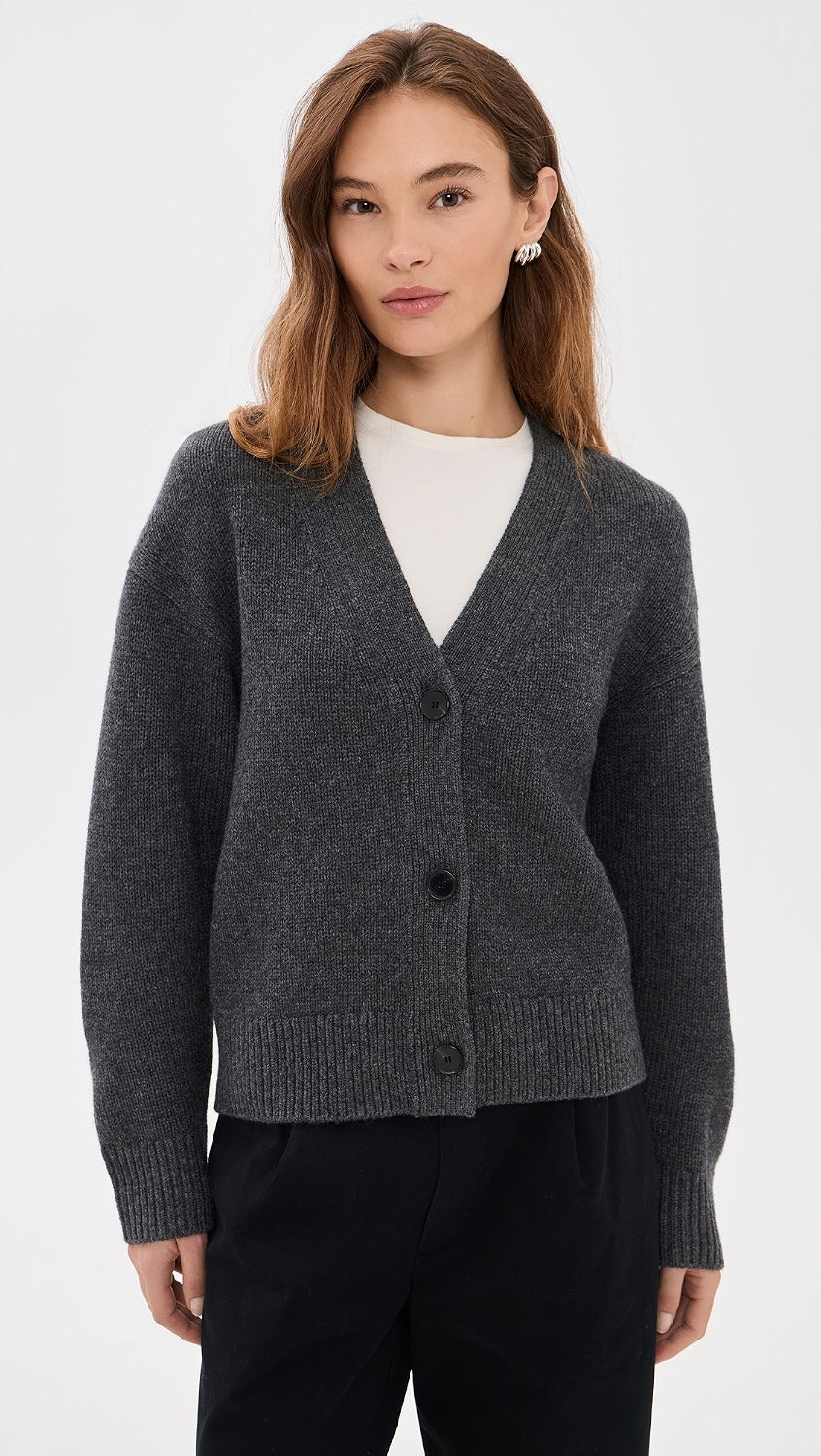 Cashmere Signature Cardi in Charcoal