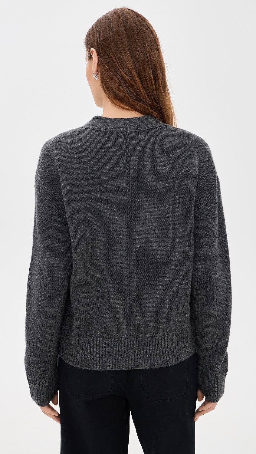 Cashmere Signature Cardi in Charcoal