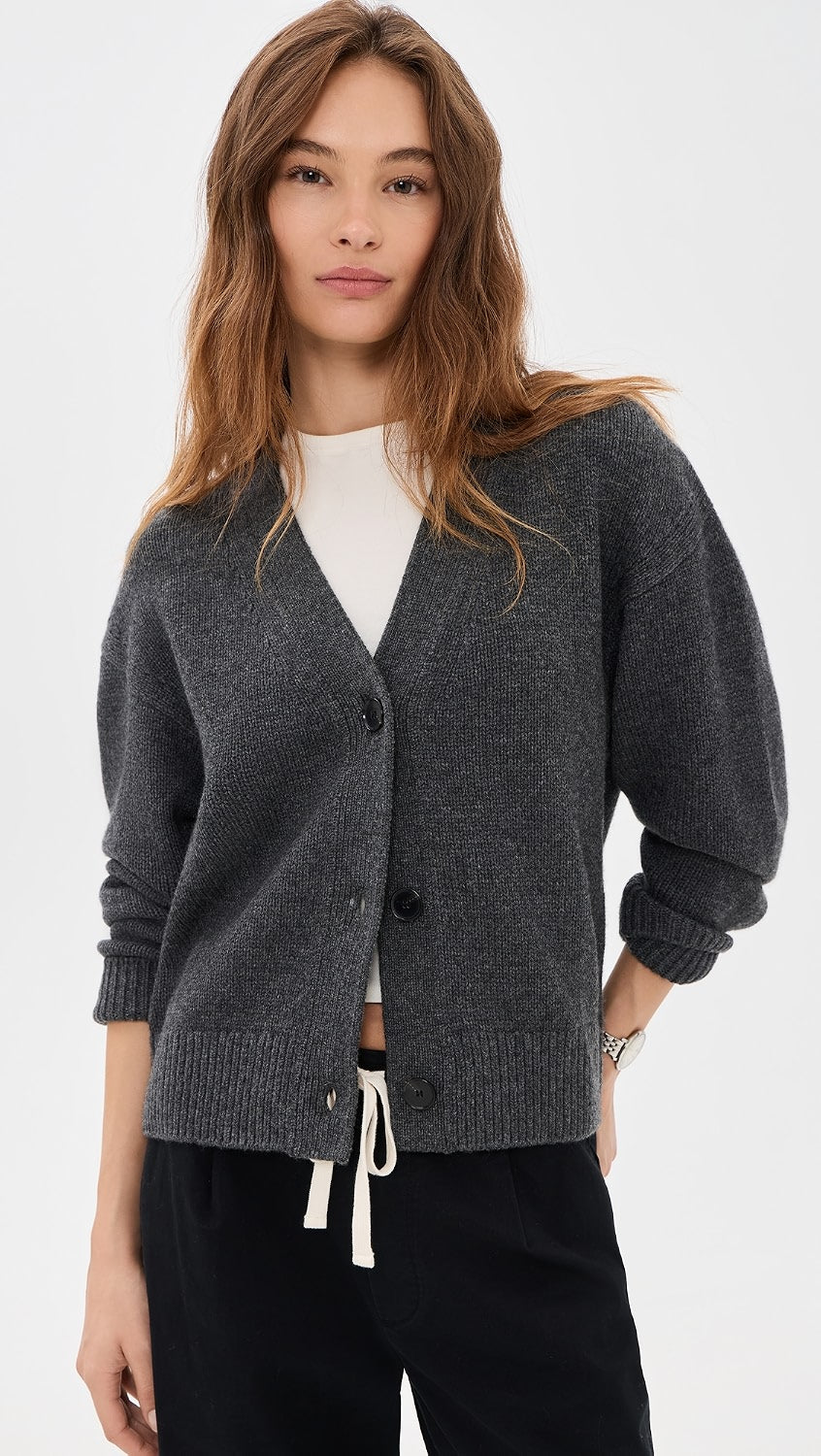Cashmere Signature Cardi in Charcoal
